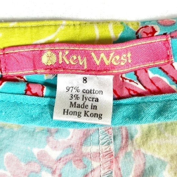 KEY WEST Women’s Floral Print Mallory Capri Crop Pants Bright Pink Lime Size 8 - Picture 7 of 12